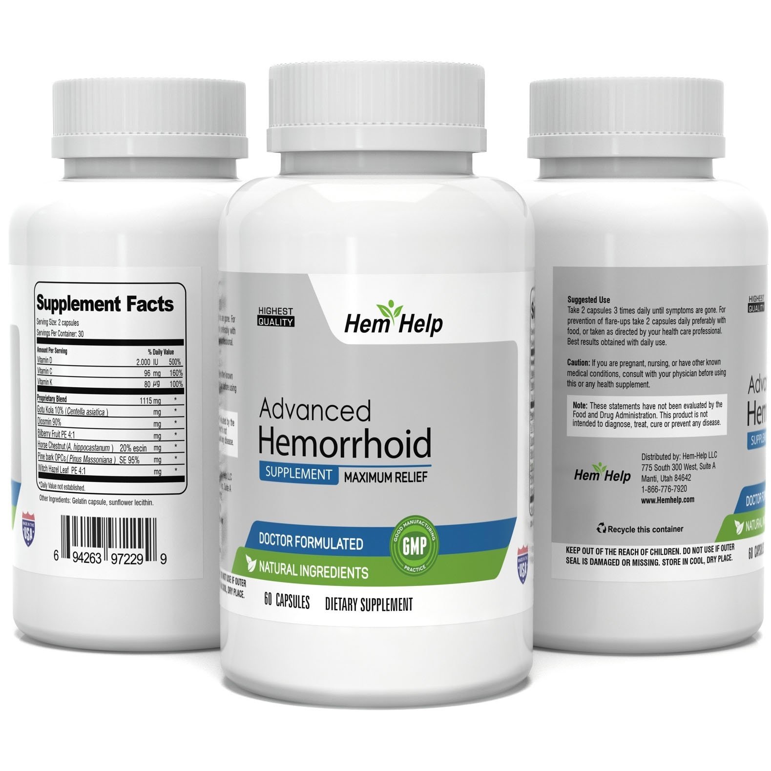 HemHelp Fast Action Hemorrhoid Relief Capsules w/All Natural Formula for Quick Relief from