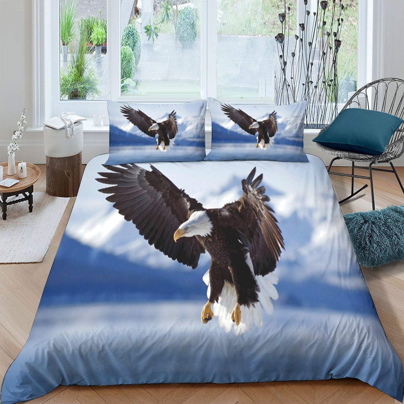 XFKLYNVCJ 3D Printed Bald eagle soaring Bedding Cover Brushed Microfiber Wild nature scene Duvet Cover Stain Resistant Durable Hypoallergenic Quick Drying for Home Daily Use Double（200x200cm）