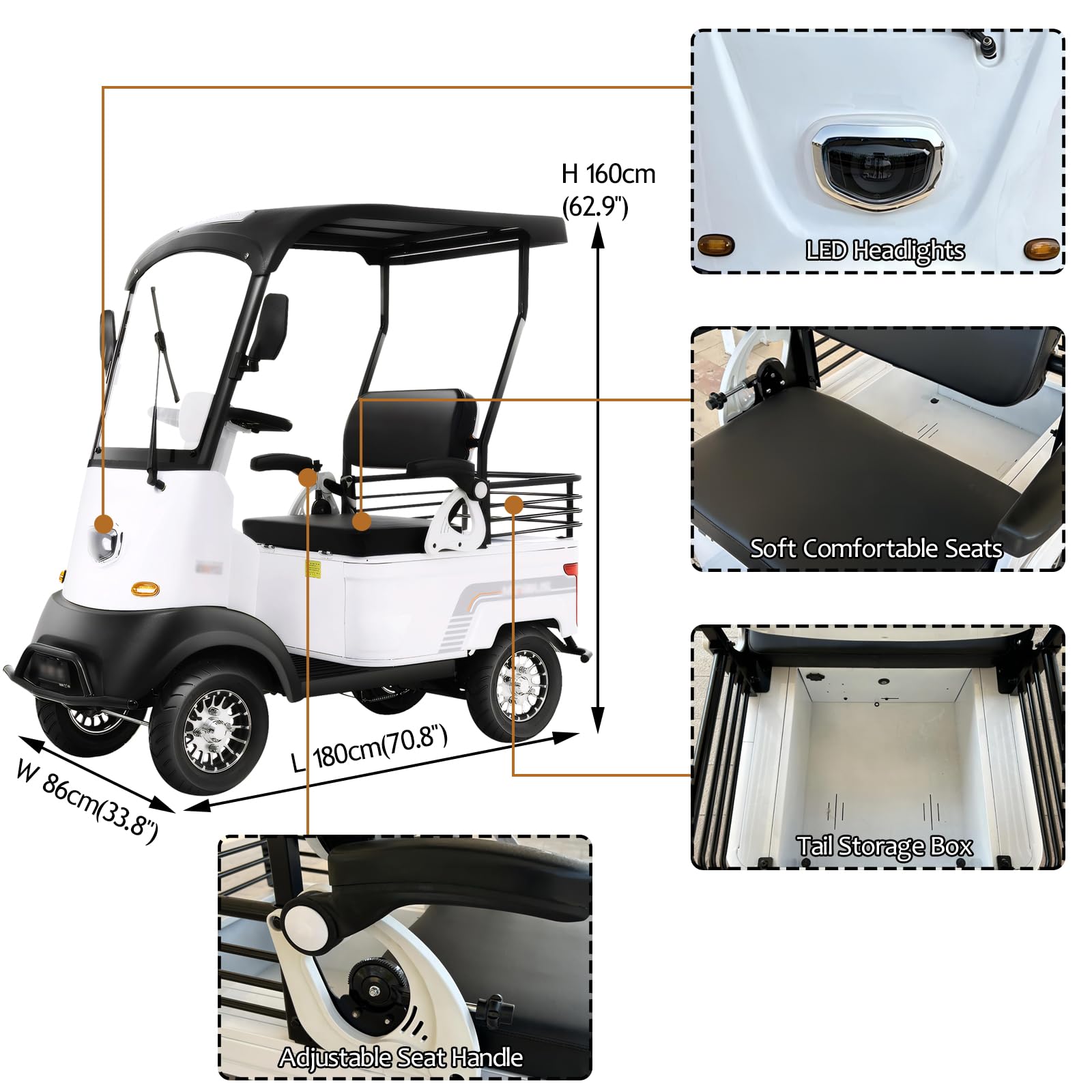 Battery Powered 4 Wheel Mobility Scooter for Seniors with Storage Box, Farm Load Truck for Seniors and Adults Comes, Courtesy Car (Size : Lead Acid battery-650W+60V32AH)