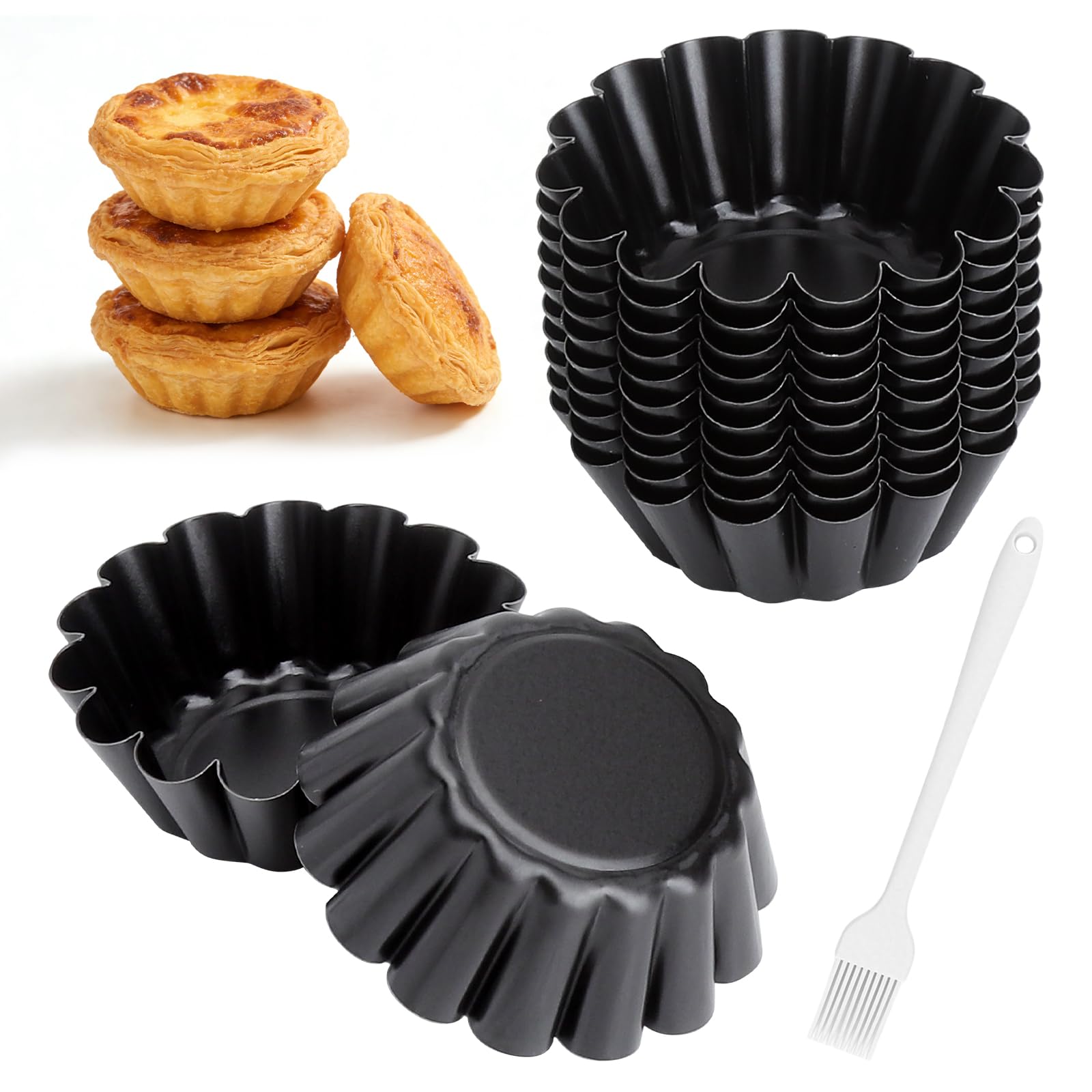 Förmchen Mini Tartlets zestaw 12 foremek ze stali węglowej z powłoką zapobiegającą przywieraniu do śmietany, babeczek, Quiche i babeczek Pastel de Nata i ciastek