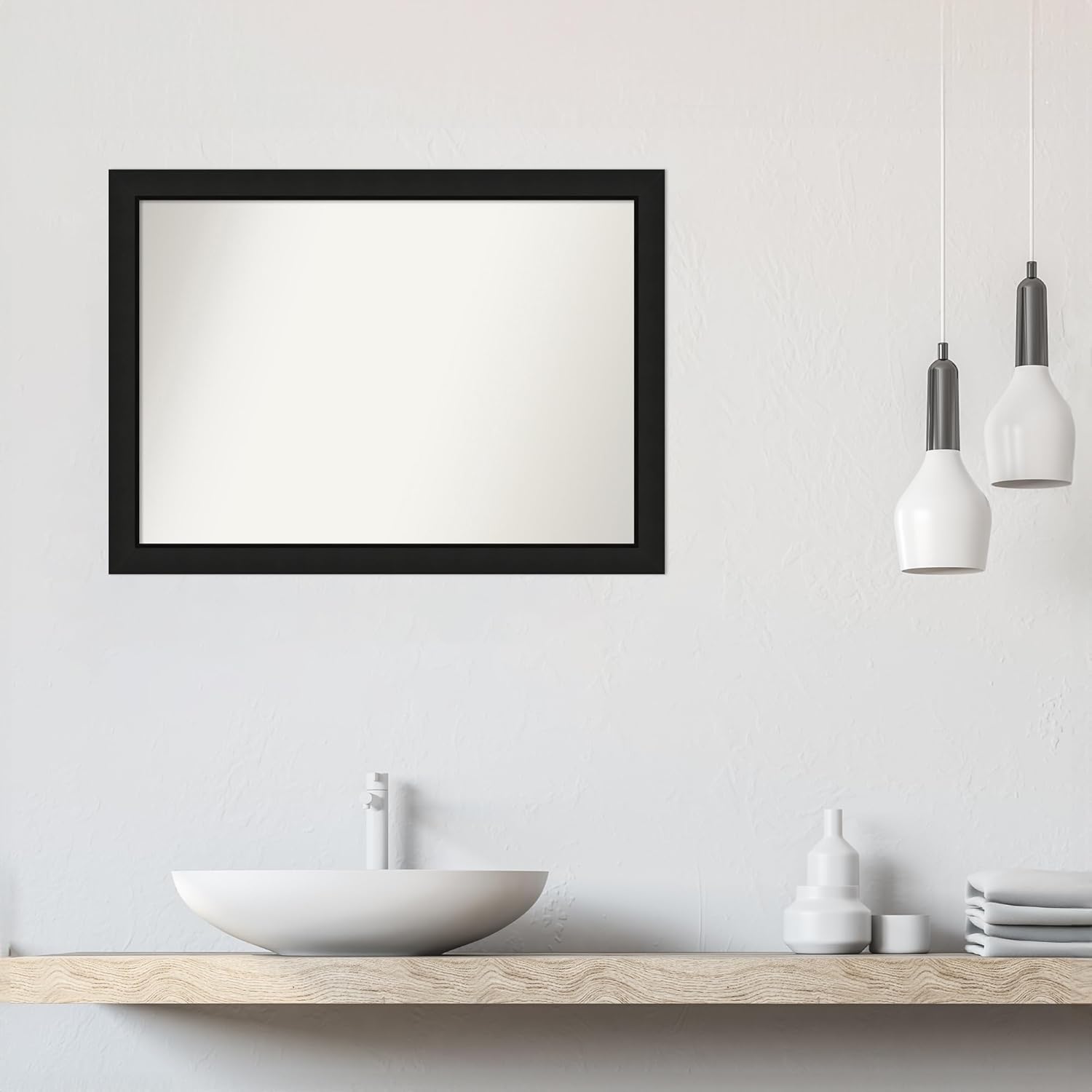 Amanti Art Black Bathroom Mirror for Over Sink, 24x33 Custom Made Midnight Black Narrow Rectangle Vanity Mirror, Large Casual Wood Frame, Hangs Horizonally and Vertically, Wall Decor