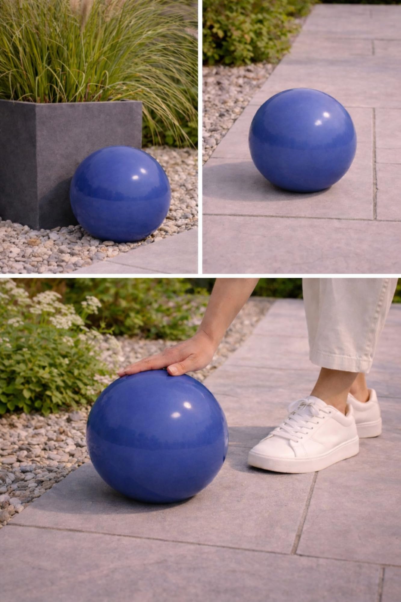 Boule de jardin en céramique - 20 cm - Décoration de jardin - En grès céramique robuste - Résistante au gel et aux intempéries - Bleu
