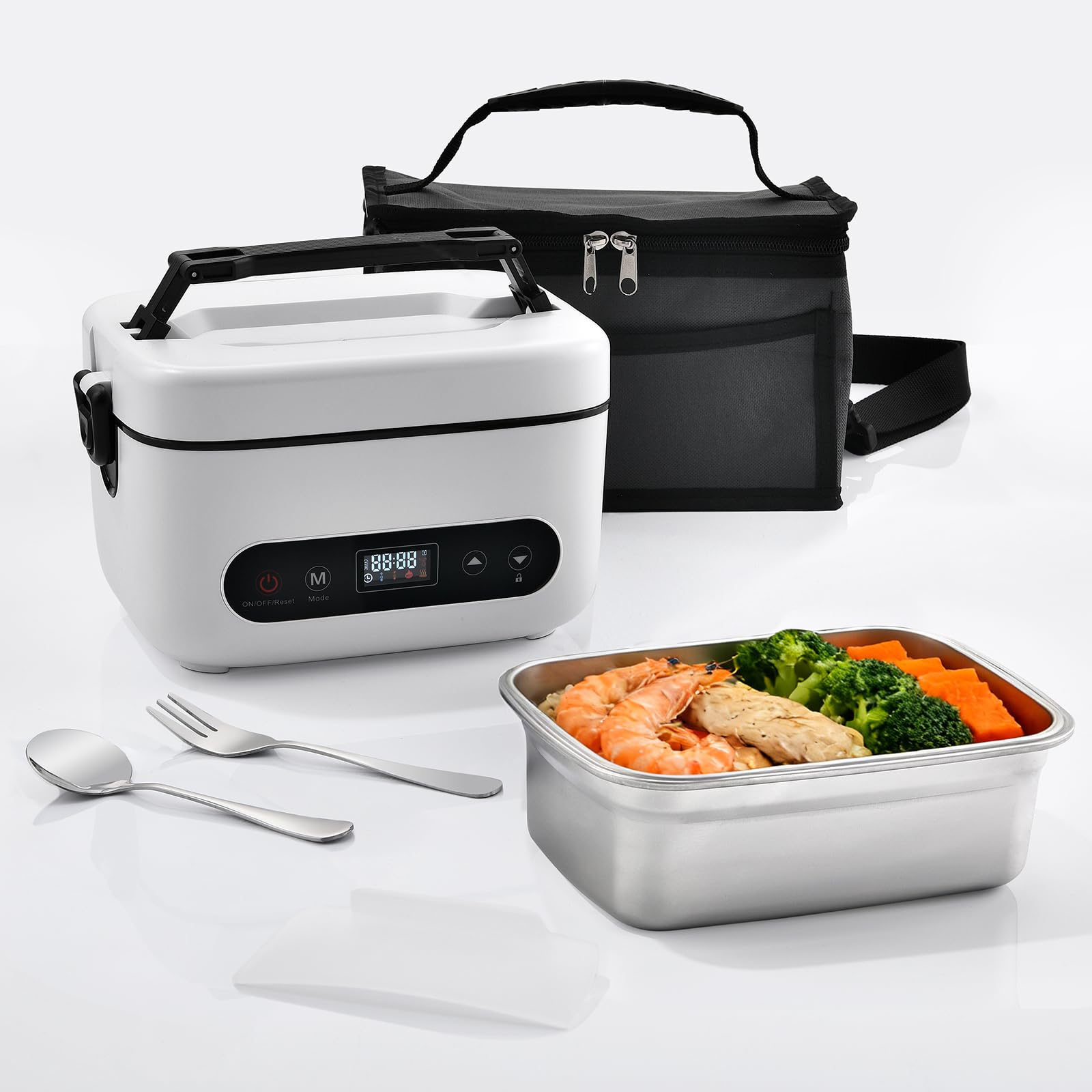scaldavivande elettrico portatile, con scatola termica elettrica da 12000 mAh, con batteria per prenotazione e regolazione temperatura, scatola riscaldante per ufficio, auto, cucina (Bianco)