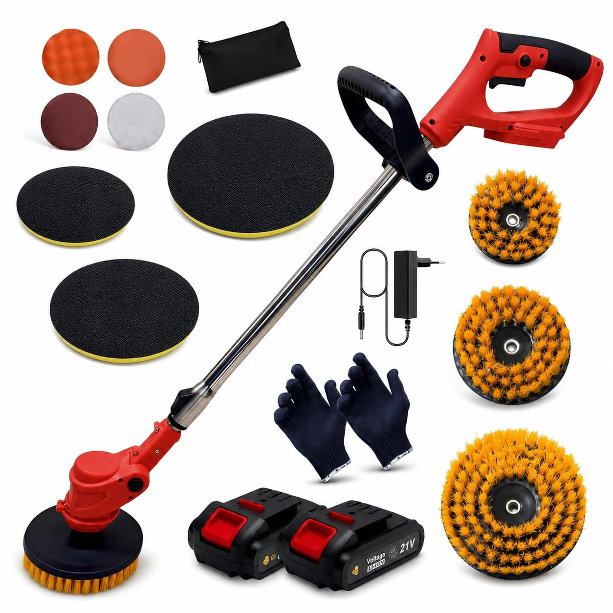 STARQ Cordless Electric Power Scrubber with Long Handle, 3 Replaceable Brush Heads, Adjustable Extension Rod, Rechargeable Cleaning Brush for Floor, Tile, Bathroom, Car & Home-image-17
