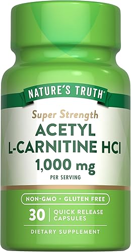 Acetil L-carnitina HCL | 1000 mg | 30 cápsulas | ALCAR | Sin OMG, suplemento sin gluten | por Nature's Truth