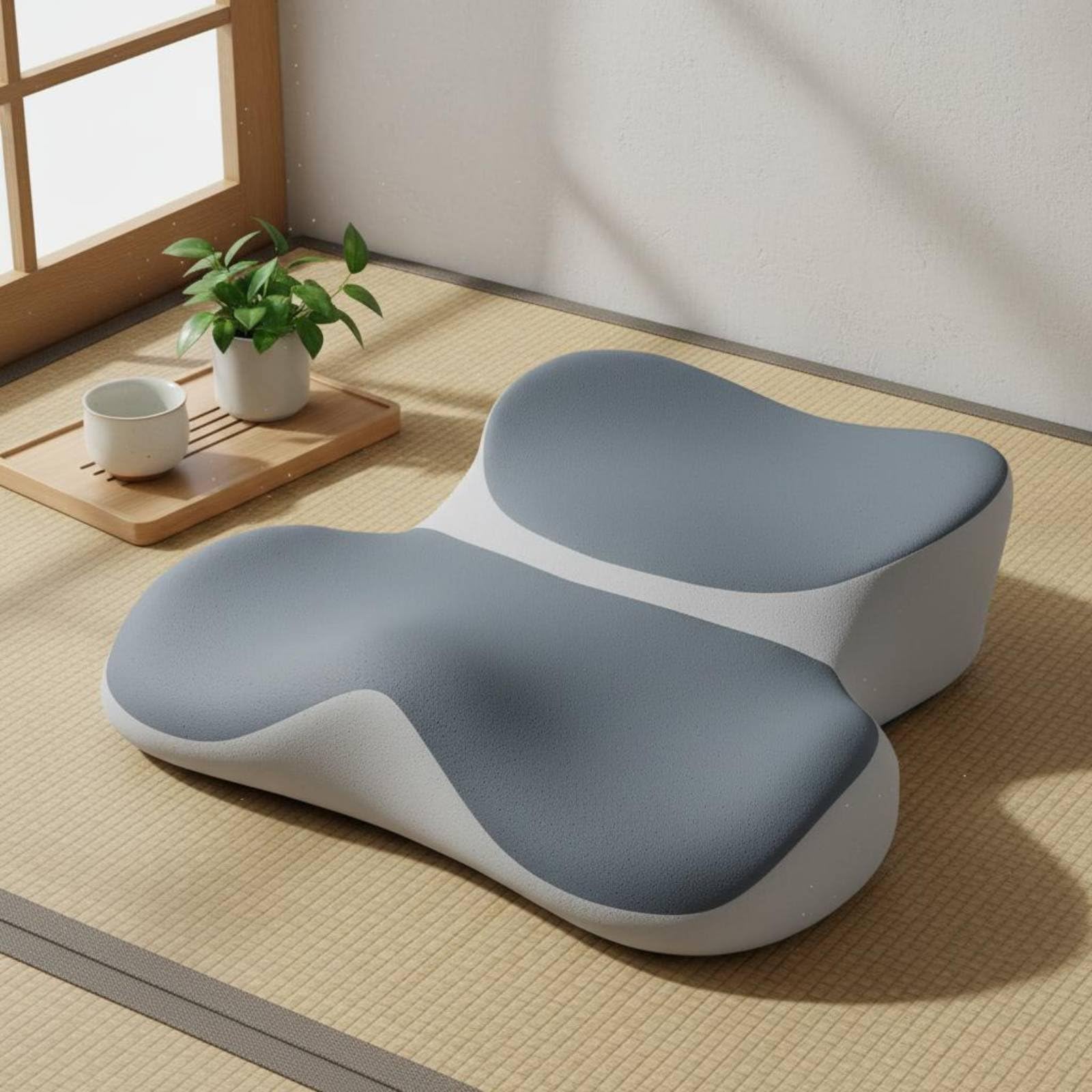 Milageto Cojín de Meditación Cojín Asiento, Gris Doble Punteado, con Embalaje De Caja De Cartón