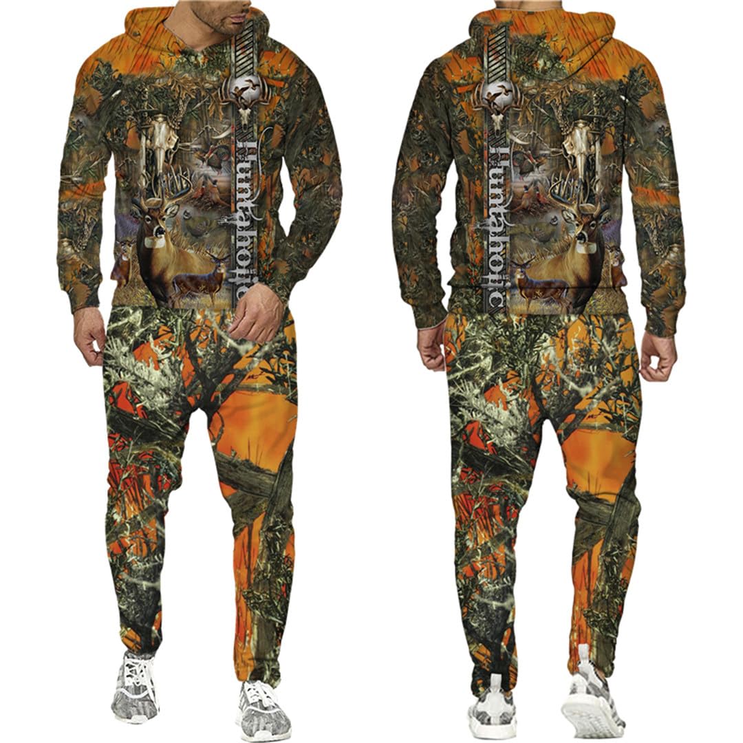 Caccia 3D Stampato Felpe con cappuccio Casual Uomo/Donna Camo Pullover Felpa Pantaloni Tuta Coppia Harajuku Tuta Set