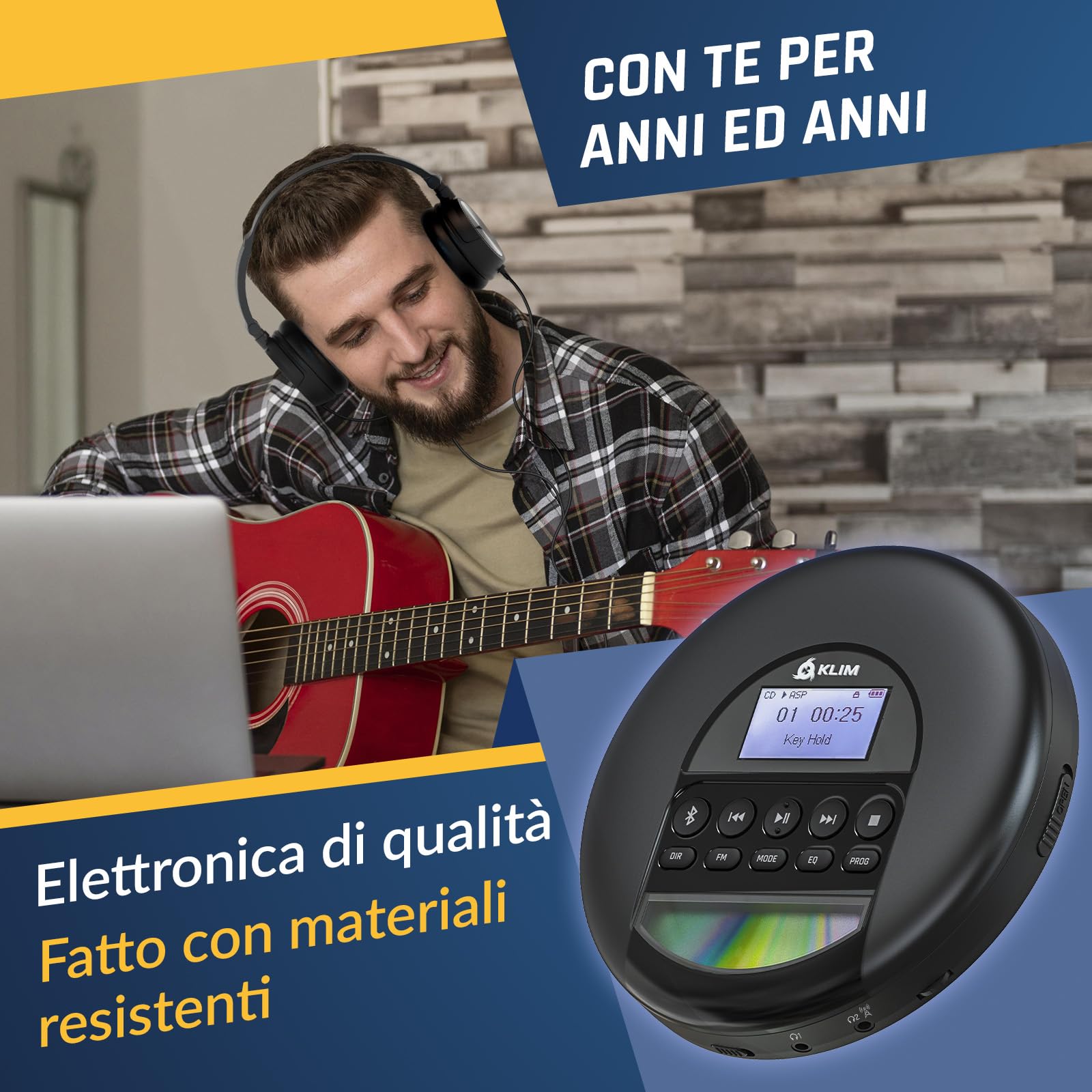 KLIM Nomad - Lettore cd portatile - Batteria a Lunga Durata - Include Auricolari - Compatibile con CD-R, CD-RW, MP3 - Lettore SD, Radio FM, Bluetooth - Ideale per Auto - Hi-Fi - Nuovo