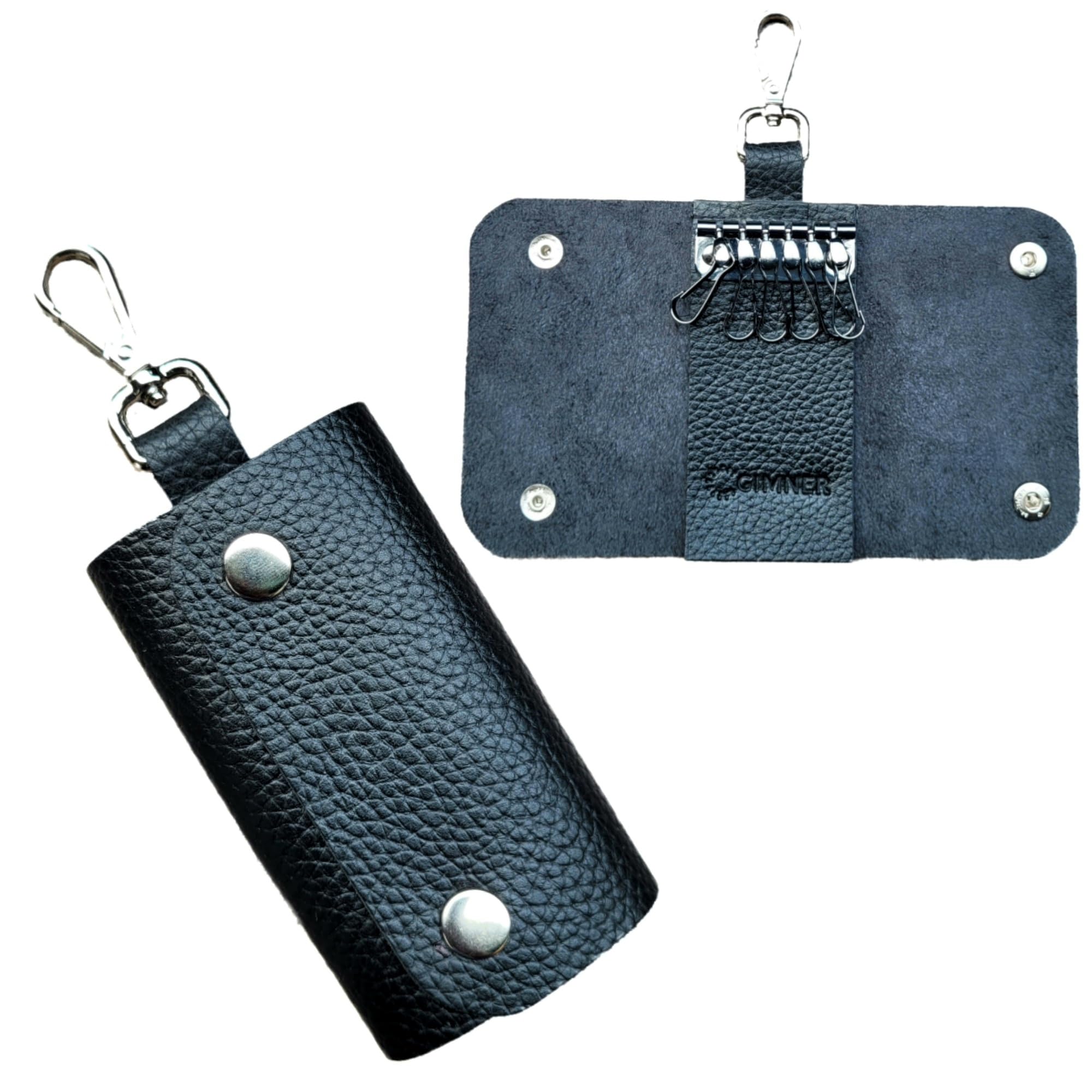 GIMNER Genuine Leather Key Case | Key Pouch Wallet | Keychain Key Holder with 6 Key Hooks/ 1 Lobster Hook Snap Closure Black (Size 11 X 6 cm)