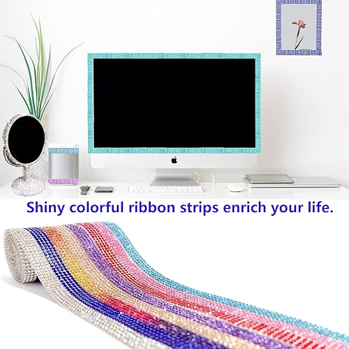 Miniatura 5 de MOODKEY 6 rollos de cinta autoadhesiva con diamantes de imitación de diamantes de imitación, cinta adhesiva para manualidades con diamantes de