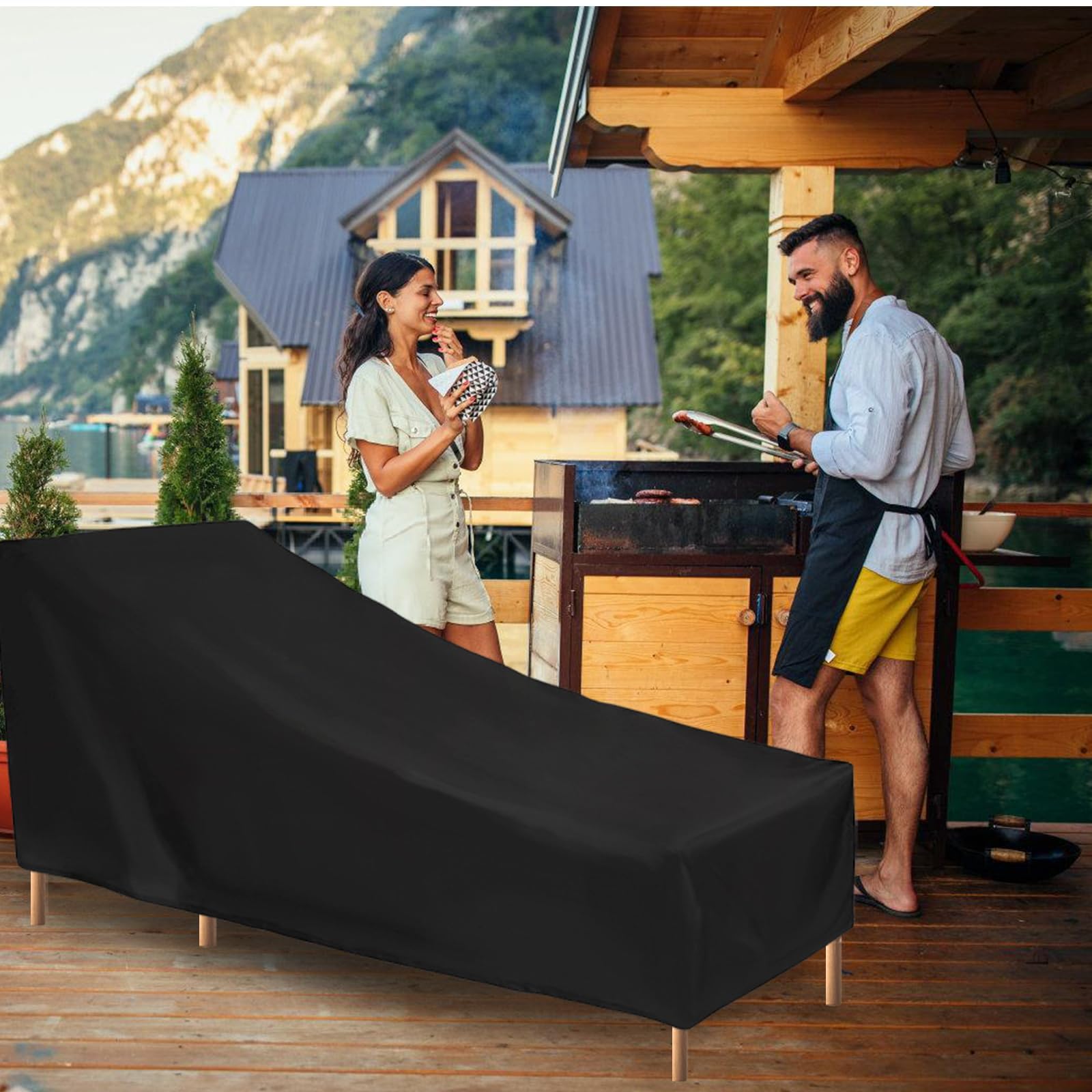 Lot de 2 housses de protection pour chaise longue - Résistante aux intempéries - 210 x 75 x 80/40 cm - Tissu Oxford 210D - Coupe-vent - Imperméable à la poussière - Résistant aux UV - Pour chaise