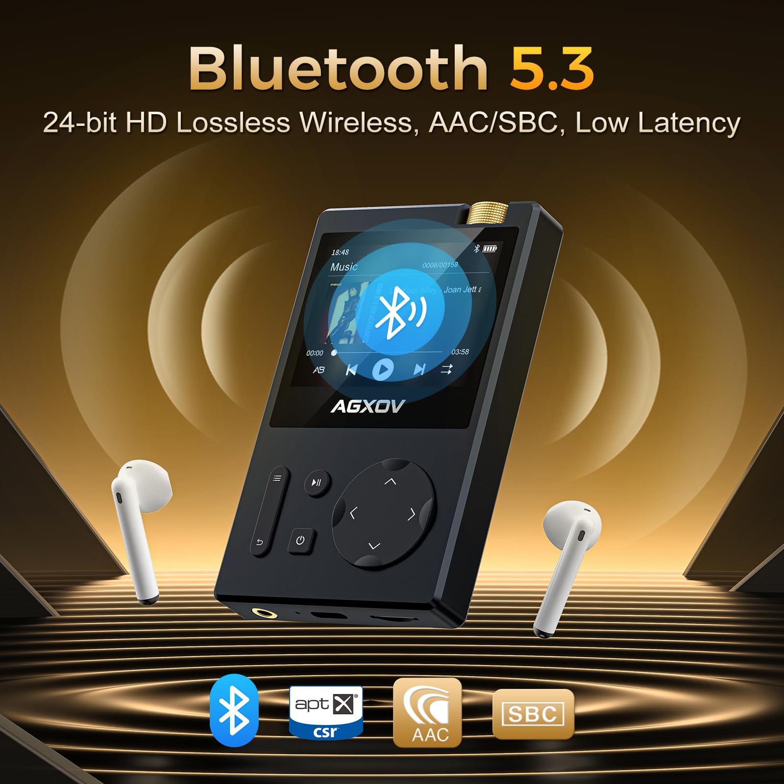 64 GB Hi Res MP3 Player con Bluetooth 5.3, Supporta DSD/FLAC/DAC, Nero