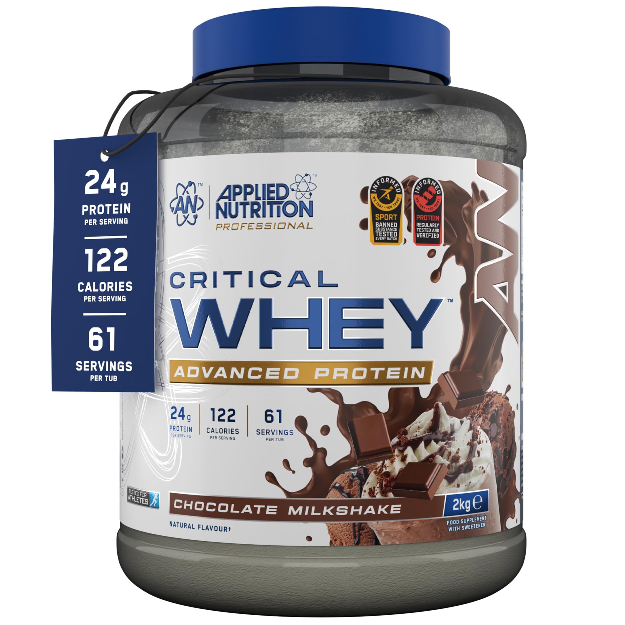 Critical Whey Protein Powder – 24g Protein per Serving, High Protein Powder, Protein Shake with BCAAs & Glutamine – Muscle Growth & Recovery (2Kg - 61 Servings) (Chocolate Milkshake)