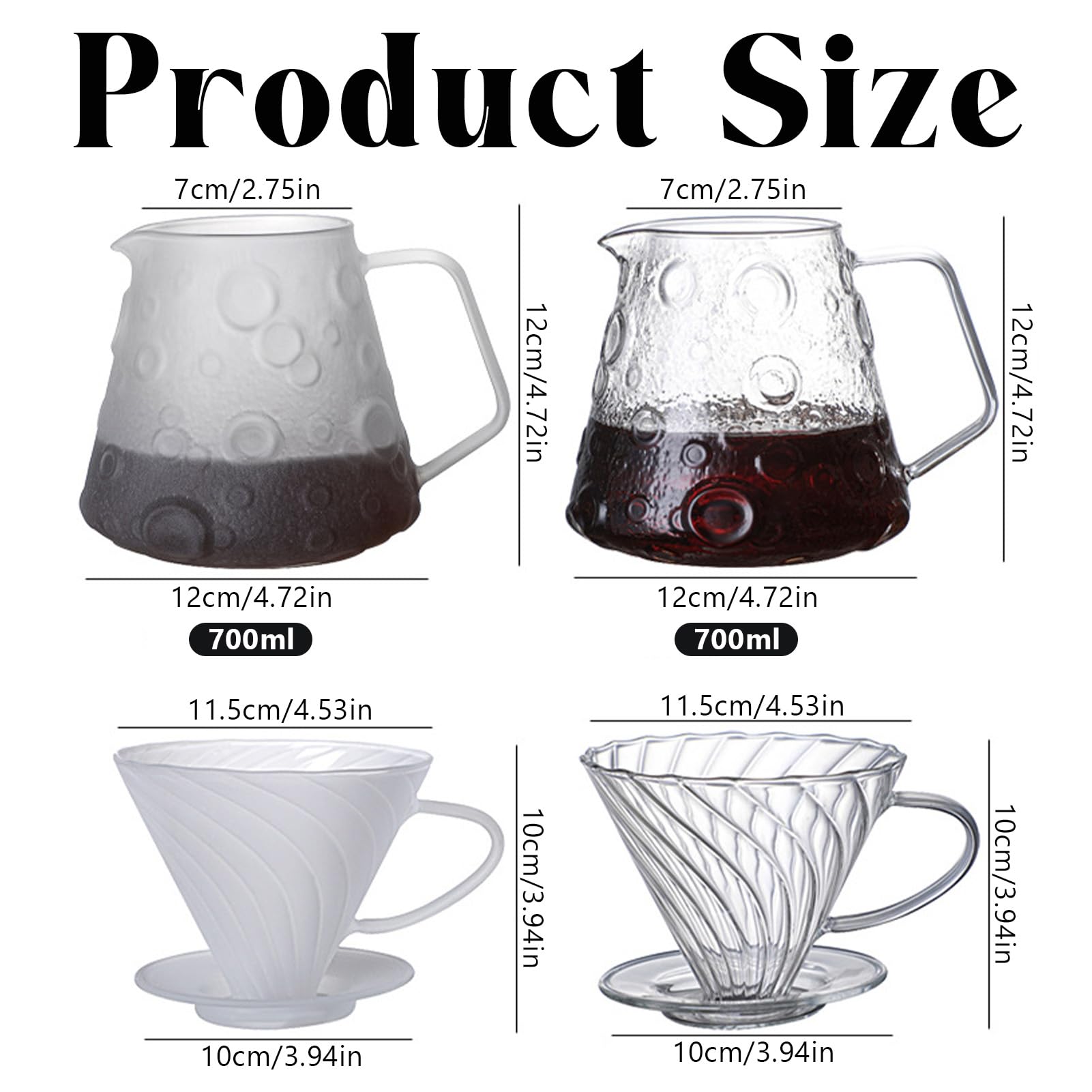 Filtro de café de 700 ml de cristal con taza, verter sobre la cafetera con cristal, jarra de café con filtro, verter sobre goteo, filtro de café reutilizable (transparente)