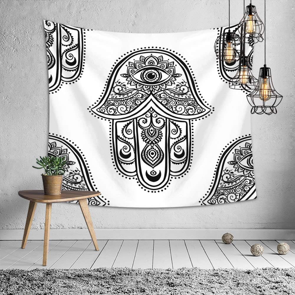 OATHENE Hamsa Tapestry,Traditional Hamsa Hand Third Eye Figure in The Centre Theme Ethnic Mandala Artwork,Polyester, 60L x 51 W Inches (150cm x 130cm),622