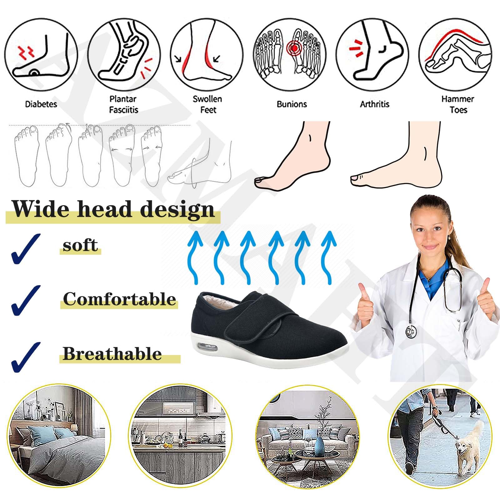 Zapatillas Juanetes Mujer Calzado Diabeticos Hombre Calzado Ligero Zapato Juanete Zapatos Grandes obesos para Hombres y Mujeres Zapatillas con Adhesivo Ajustable,Negro,43 EU