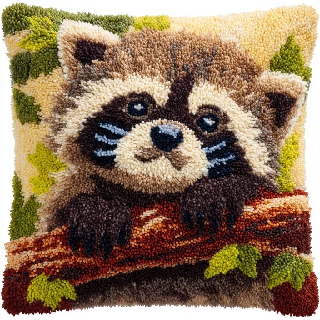 Henypt Latch Hook Cushion Kits 17X17inch, Raccoon