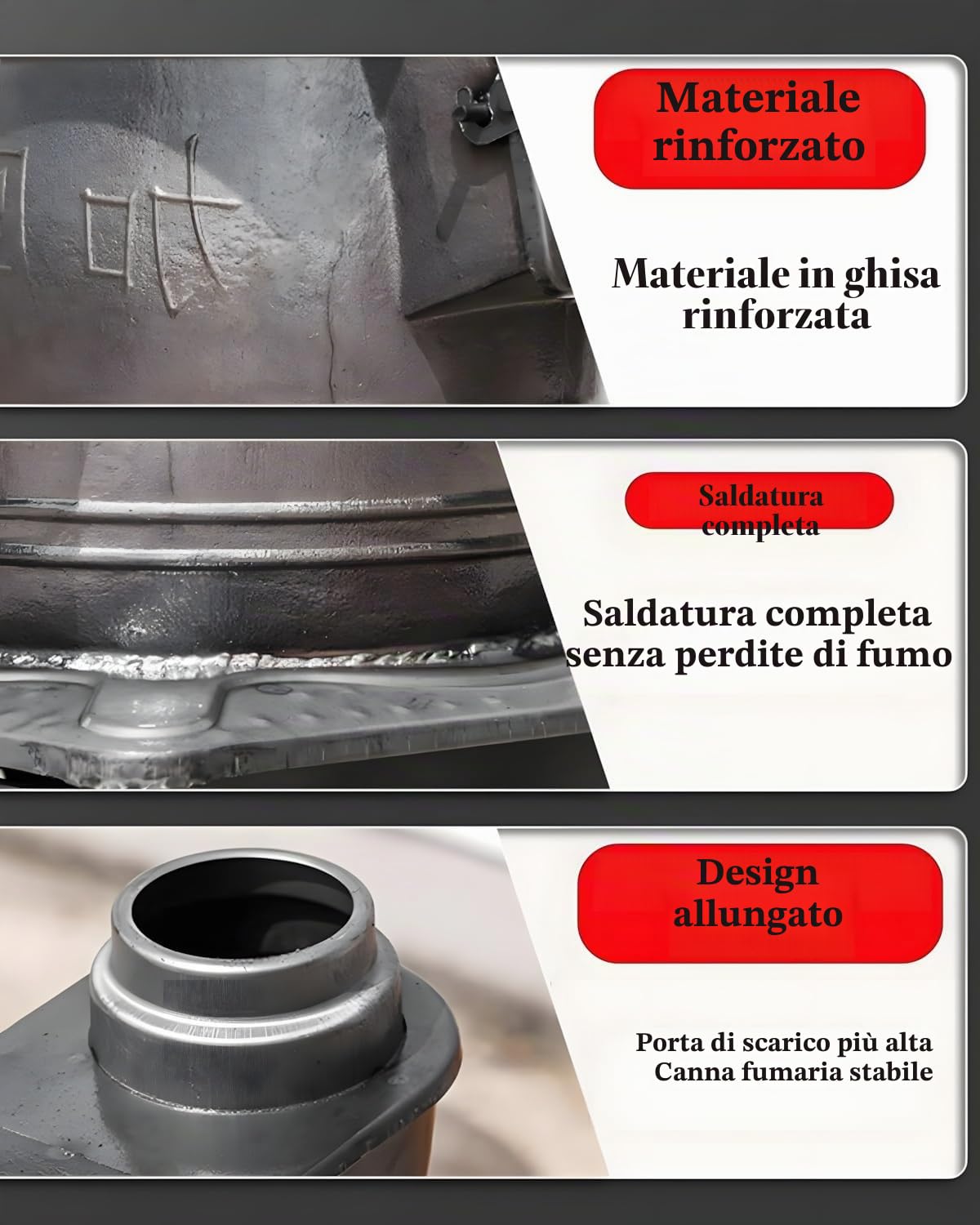 Stufa a legna per interni, riscaldamento efficiente con struttura in ghisa, per uso domestico ed esterno