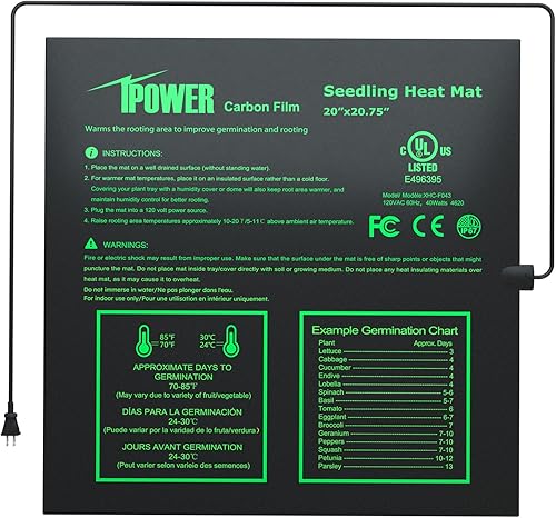 iPower - Tapete térmico de germinación para plantas hidropónicas, con película de carbono, duradero, impermeable, cálido, para interiores, color