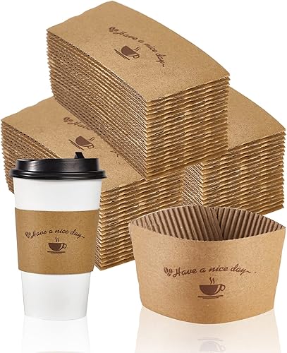 LITOPAK Paquete de 200 fundas de papel kraft para tazas de café, fundas de café, soporte desechable corrugado para bebidas calientes para