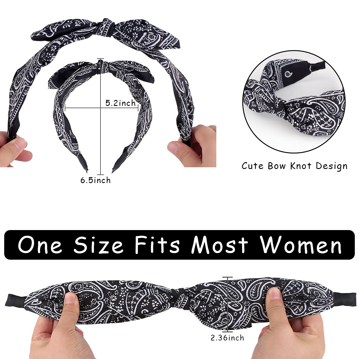 Fasce per capelli con fiocco annodato per donne Paisley carino con orecchie di coniglio fiocchi per capelli da donna fascia con nodo superiore turbante fasce per capelli per donne ragazze 6 pezzi