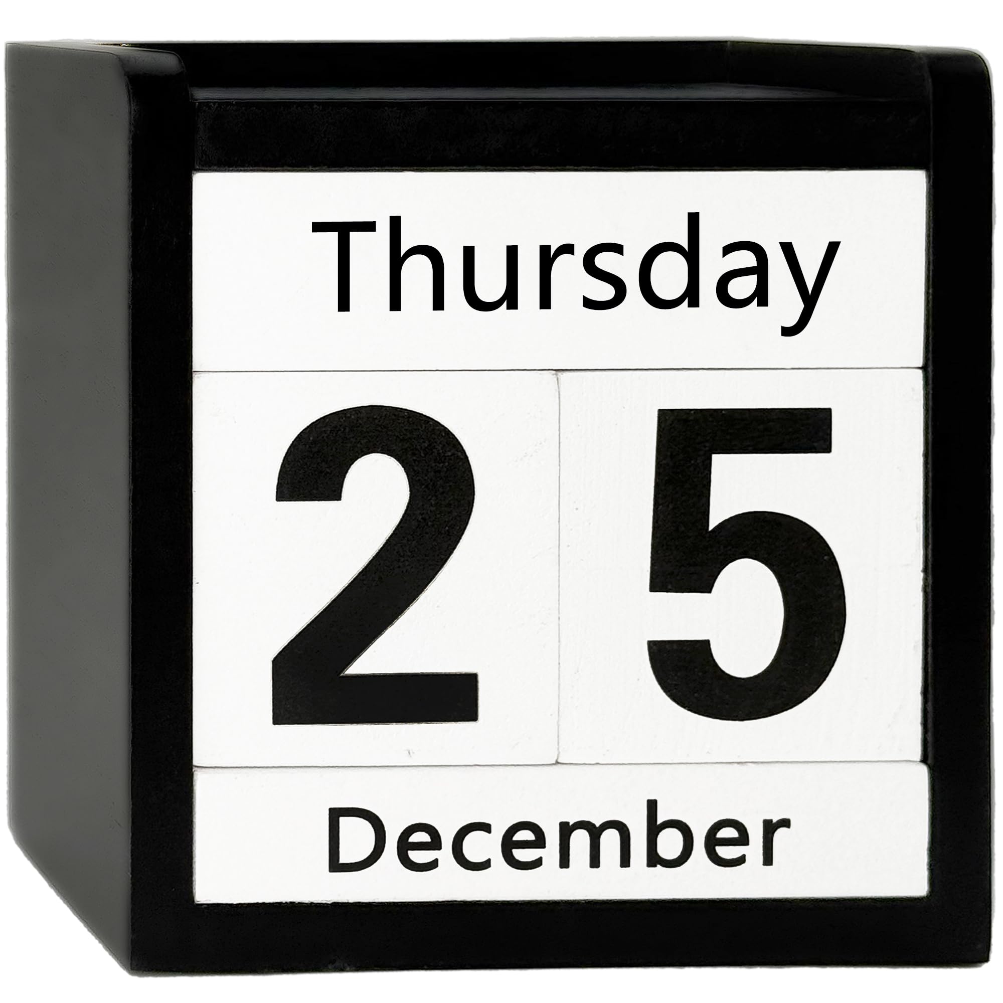 Black Perpetual Calendar Wooden Block Desk Decor Calendar - Black and White Office Desktop Accessories for Men Modern Farmhouse Teacher Classroom - Reusable & Aesthetic