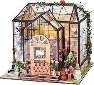 DIY Miniature Greenhouse Kit, Tiny House for Adults to Build, Mini House DIY Kit with Furnitures, Halloween/Christmas Deco...