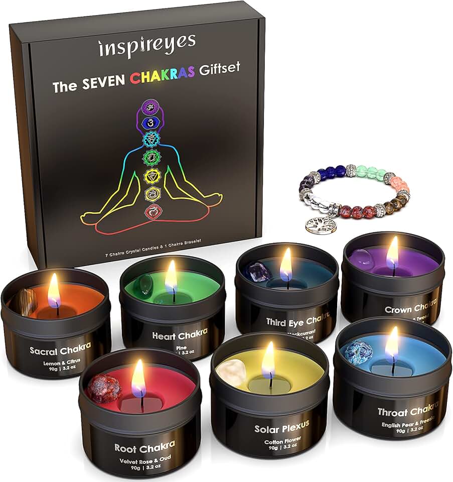 Chakra Candles with Crystals and Healing Stones