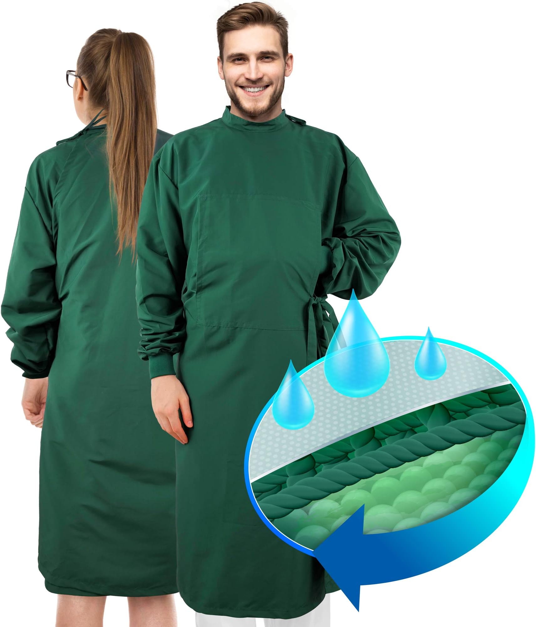 Medd Max Fluid Resistant Waterproof Surgical Gown Washable – Reusable Gown with Long Sleeve & Elastic Cuff, Unisex Cotton Lab Coat, Work Uniform, Dust Suit Long Workwear (Medium)