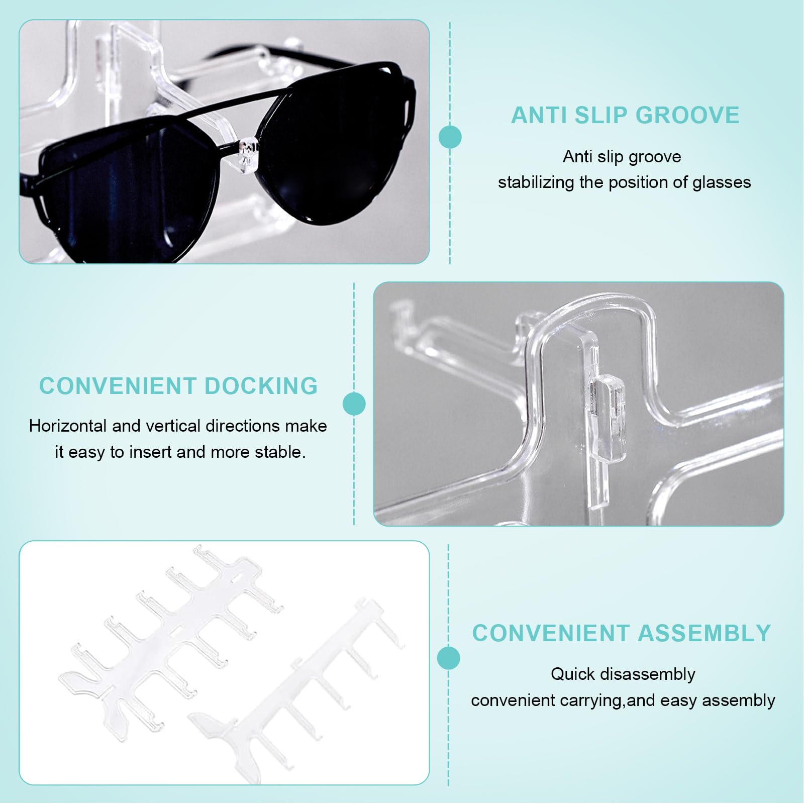 Support à Lunettes 5 étages Noir - Fer Et Bois - 34x11,9 Cm - Organiseur Pour Lunettes De Soleil Et De Vue - Avec Autocollants Double Face