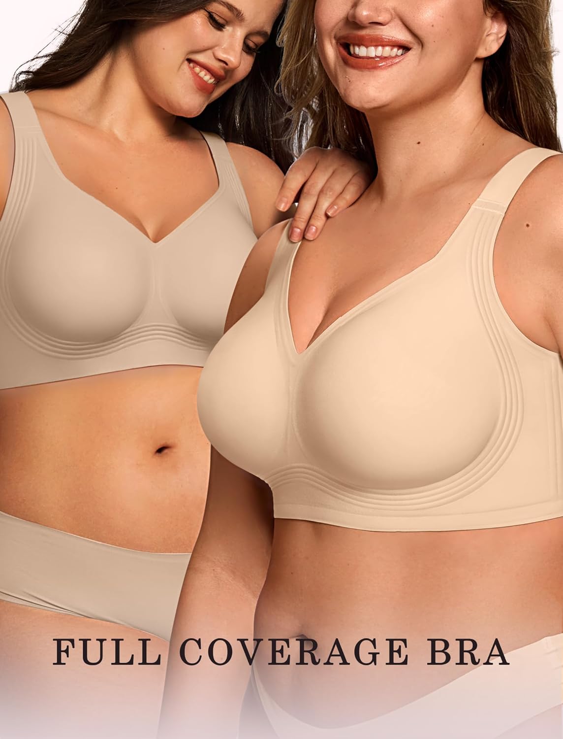 OEAK Womens Wireless Jelly Bra Plus Size Supportive Seamless Bras Full Coverage Push Up Comfortable No Underwire Tshirt Bras 4XL Creamy Beige - Image 8