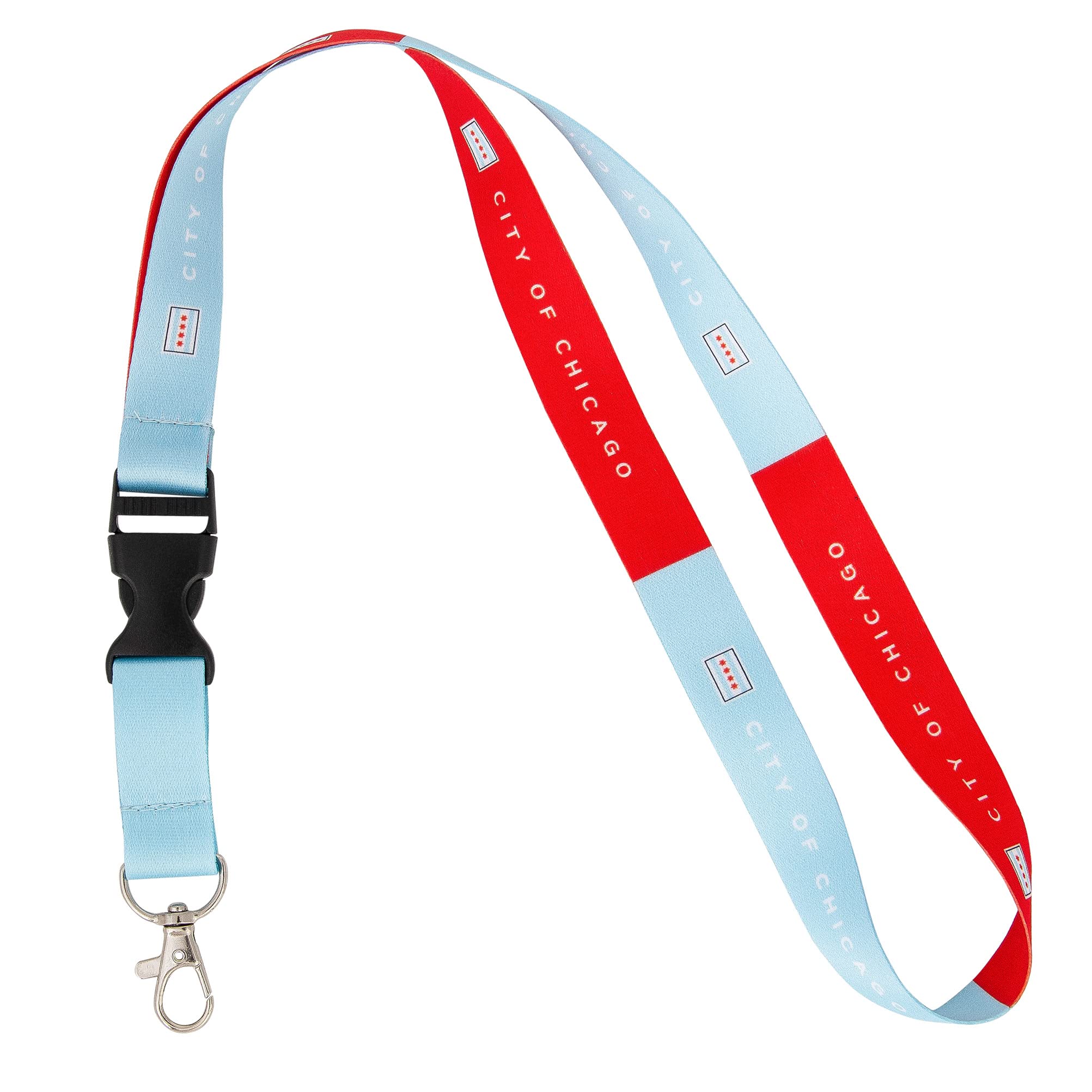 City of Chicago Flag Car Keys ID Badge Holder Keychain Souvenir Detachable Breakaway Snap Buckle (Lanyard)