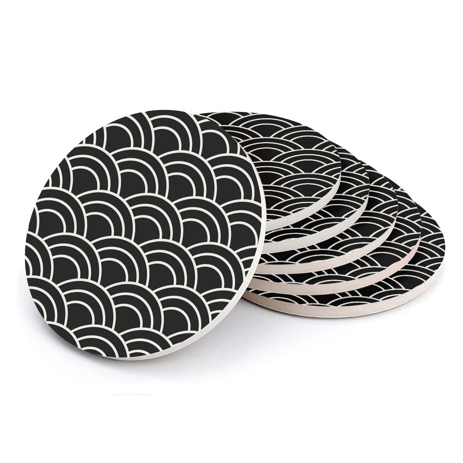 Sous verre ronds en céramique motif géométrique scales lot de 6 pièces de 108mm