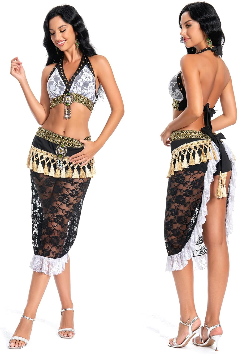 Women's Aladdin Jasmine Princess Dress Up Party Belly Dance Halloween Performance Costumes Cosplay Outfits