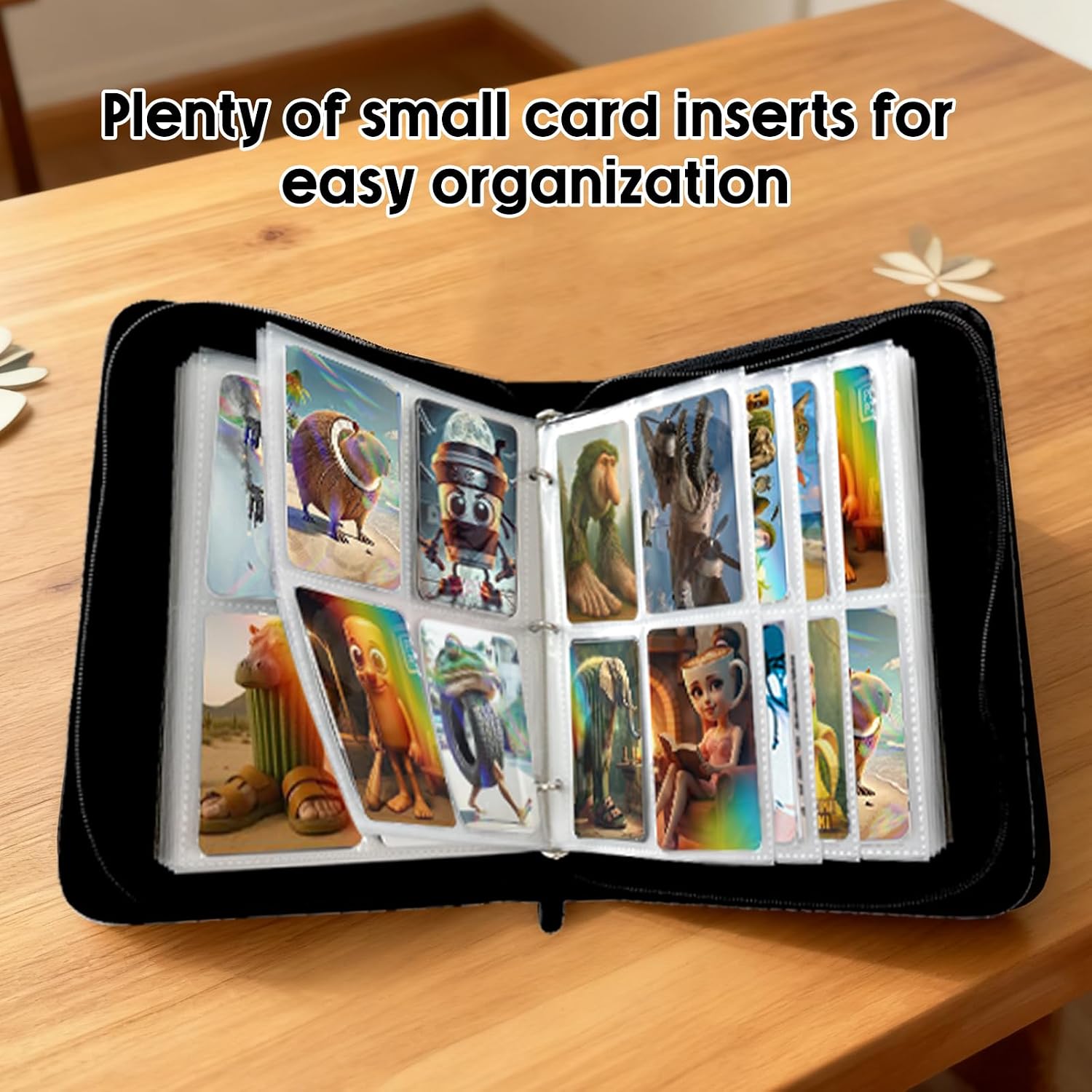 Italian Brainrot Card Binder, 4 Pocket Italian Brainrot Cards Storage Includes 50 Removable Double-Sided Sleeves, 400 Pockets, Portable Zippered Photo Card Album, Compatible with All Major Cards