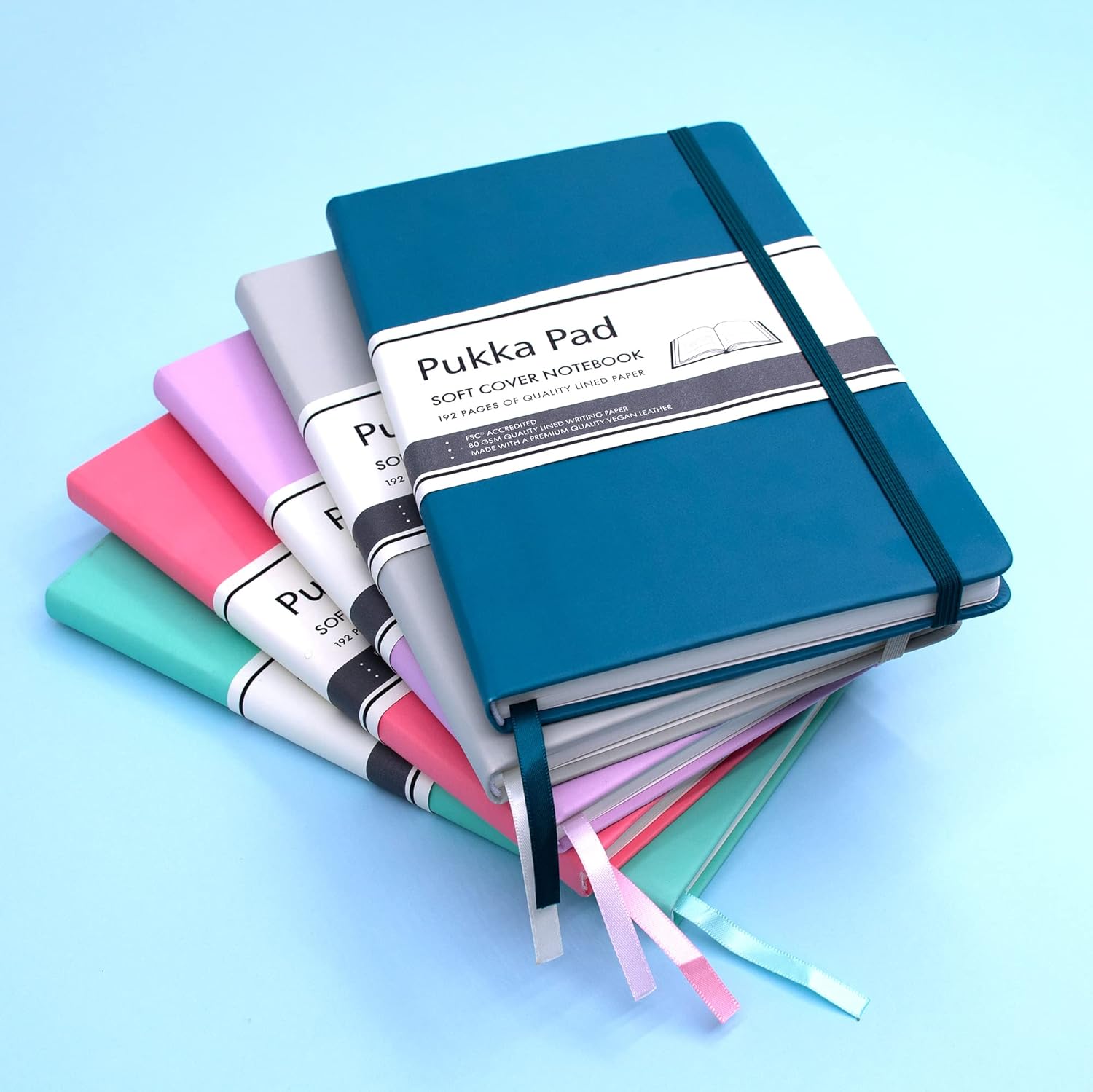 Pukka Pad, Soft Cover Notebook – 192 Pages of 80GSM Acid-Free Quality Lined Paper – Vegan Leather Cover with Inner Pocket for Loose Pages, Ribbon Bookmark, and Elasticated Closure – 130 x 210mm,Purple      Office Product
