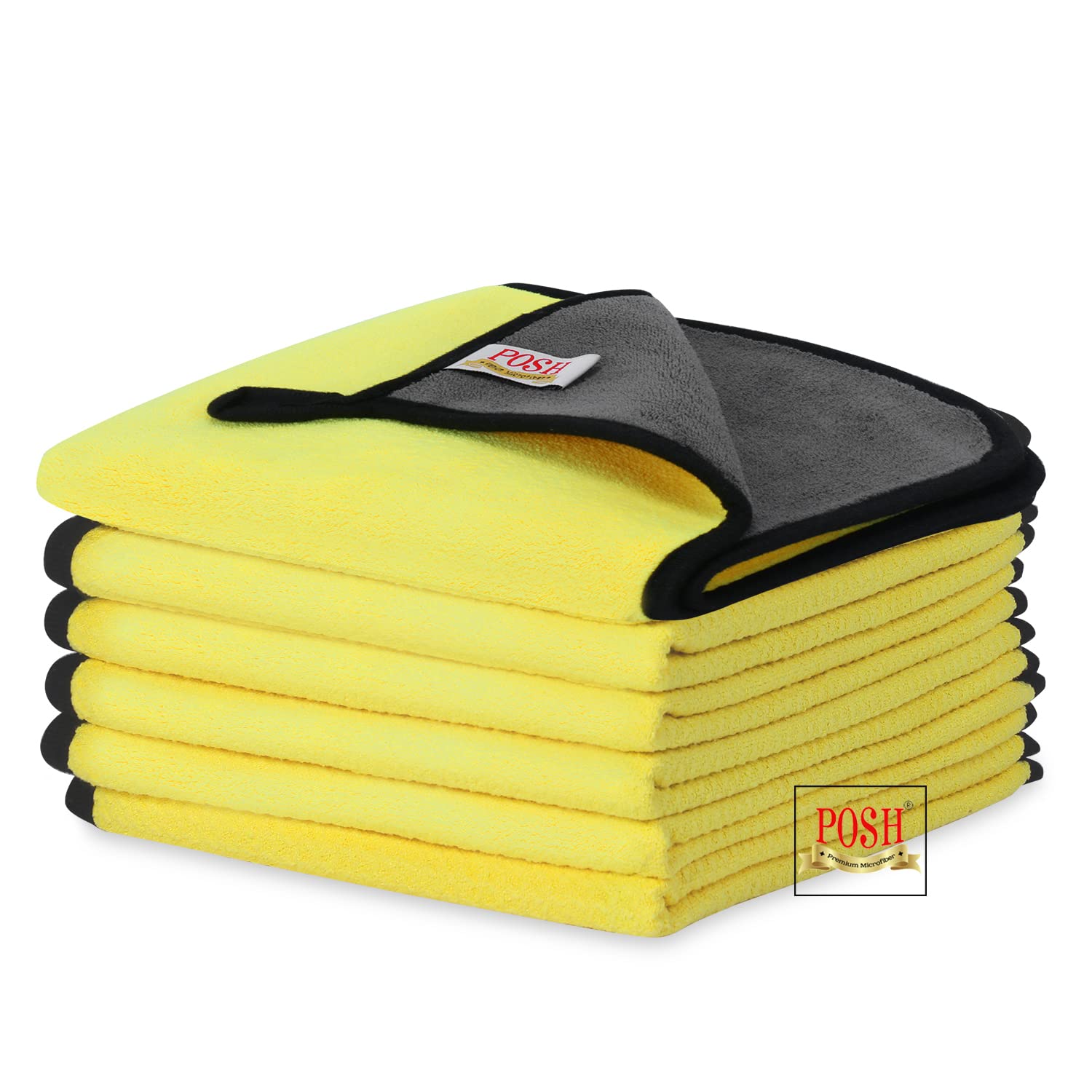 Posh-Premium Microfiber® Cleaning Cloth with Hanging Loop 40X40 cm (Set of 3) 800 GSM (Dual Color Yellow,Grey) Highly Absorbent,Lint and Streak Free,Multi-Purpose Cloth Kitchen,Car,Window,Silverware (B0B1JF19H1) Amazon Price History, Amazon Price Tracker