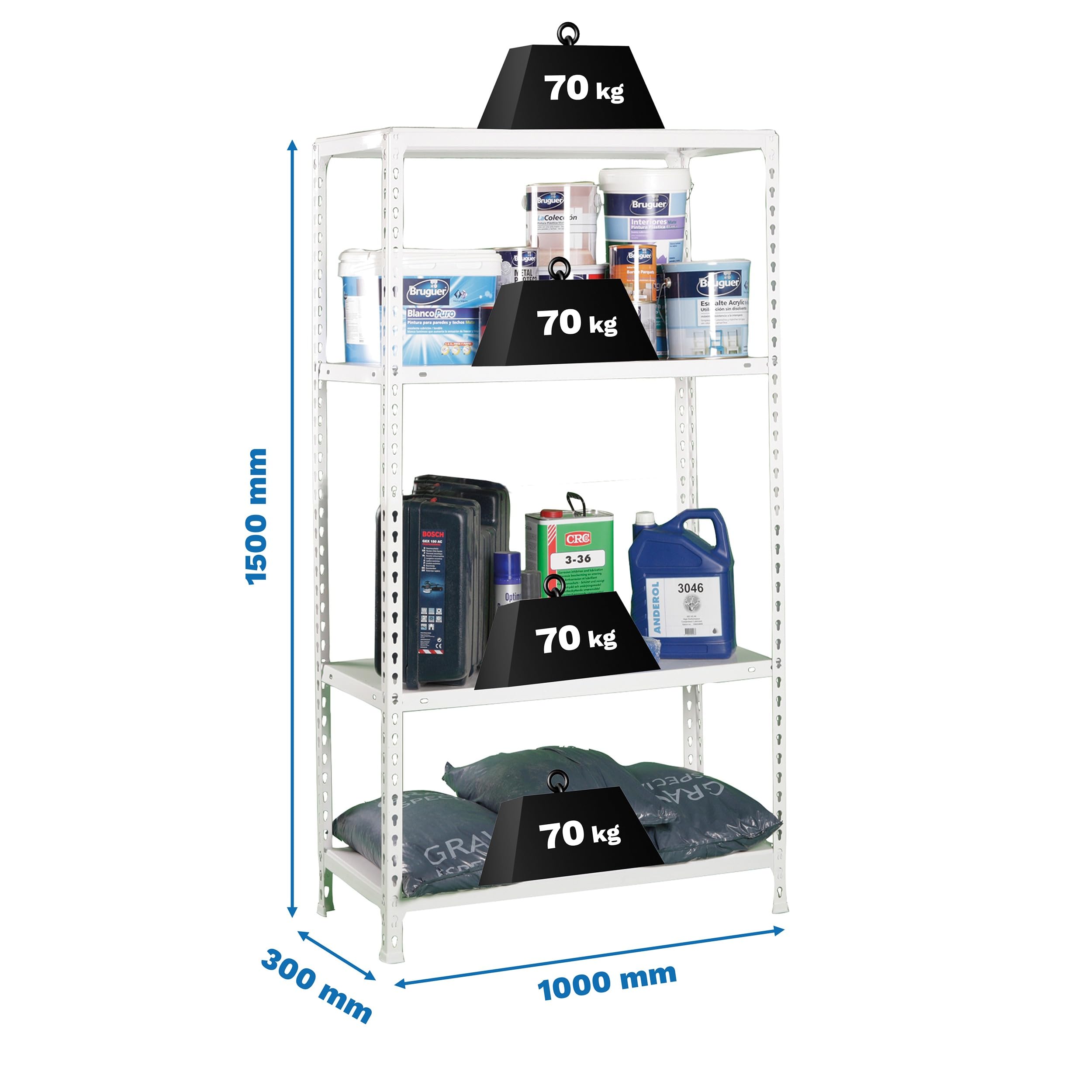 Simon Rack Estantería Metálica, 150x100x30 cm, 3 Alturas, Bandeja Metal, 70 kg de Punto Flexión, Estanterías Almacenaje, Blanco - Ecoclick