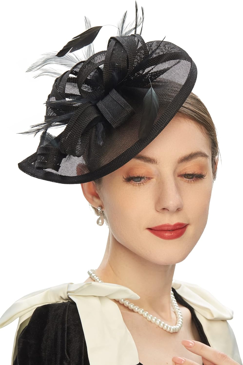 Cizoe Kentucky Derby Feather Fascinator Headbands Wedding Hair Clip Tea Party Hat for Women - Image 2