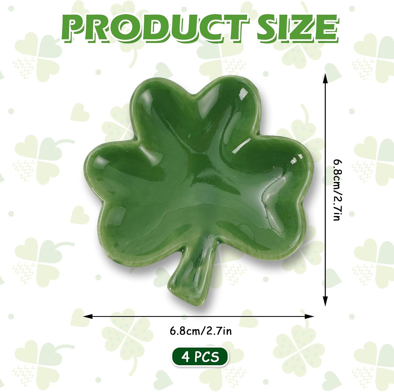 Whaline 4 Pcs St.Patrick's Day Mini Ceramic Spoon Rest Gradient Green Shamrock Lucky Clover Small Coffee Spoon Holder for Irish Holiday Party Home Coffee Station Bar Accessories, 2.7 Inch image 2