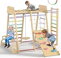 BlueWood 9-in-1 Indoor Jungle Gym: Montessori Waldorf Wooden Climber with Slide, Swing, Monkey Bars for Kids 2+
