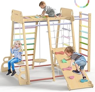 Upgraded Indoor Playground 9-in-1 Jungle Gym Kids Climbing Toys, Montess...