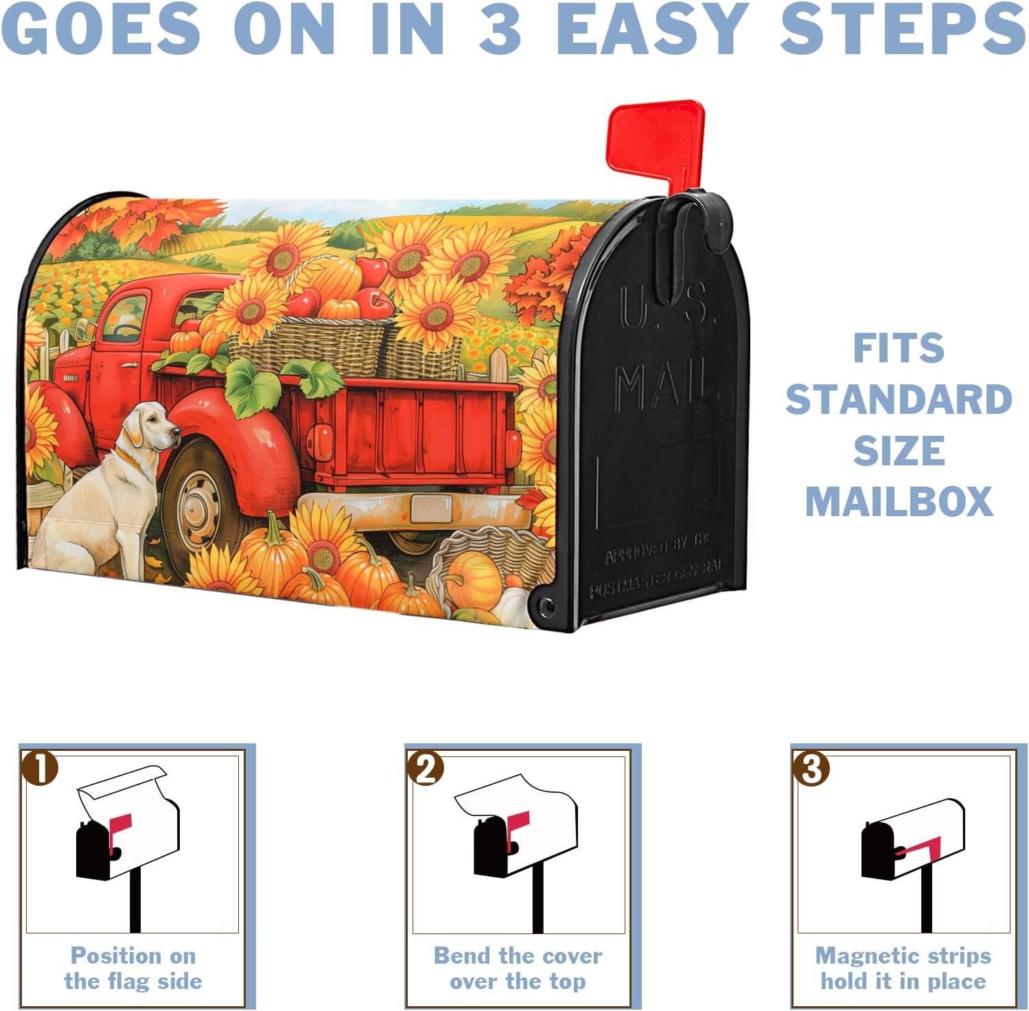Fall Dog Truck Mailbox Covers Magnetic Autumn Orange Pumpkin Harvest Mailbox Cover Standard Size 21 x 18 Inch Sunflower Maple Leaf Mail Box Wraps for Farmhouse Garden Yard Decor