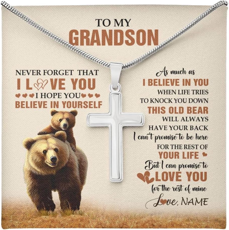 Yametee Personalized To My Grandson Necklace From Grandma Papa You Will Never Lose Lion Grandson Birthday Graduation Christmas Customized Gift Box Message Card