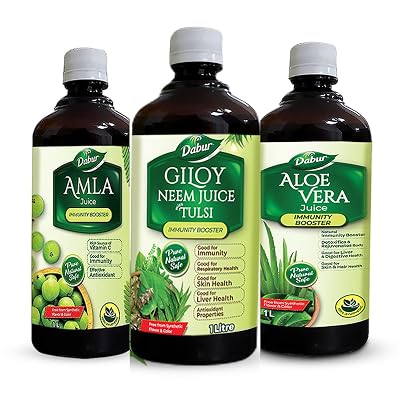 DABUR Giloy Neem Tulsi Juice - 1L + Dabur Amla Juice - 1L + Dabur Aloevera Juice - 1L|Pure, Natural Ayurvedic Juices|Boo