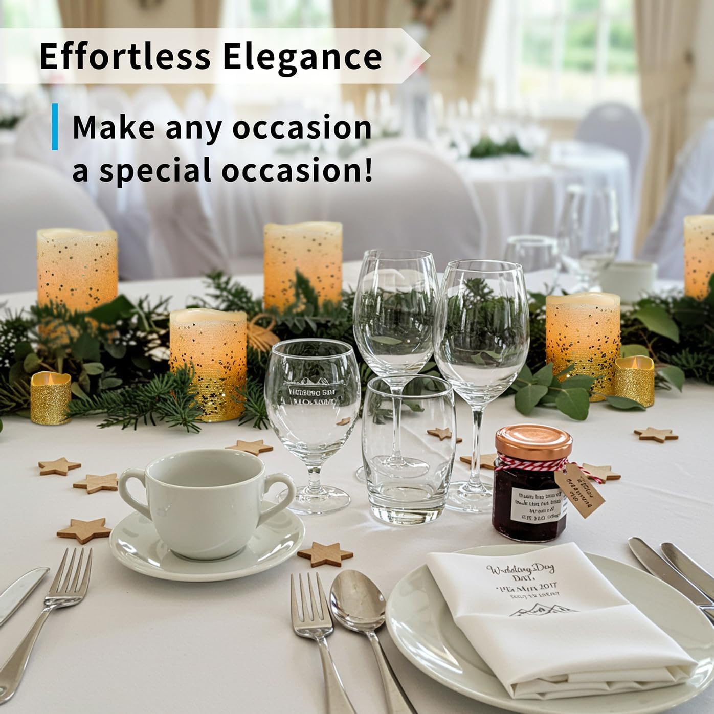 FURORA LIGHTING Gold Glitter LED Candles with Remote and Timer, 4 Pillars and 4 Votives Pack of 8, Real Wax Flameless Flickering Candles for Home Décor, Battery Included