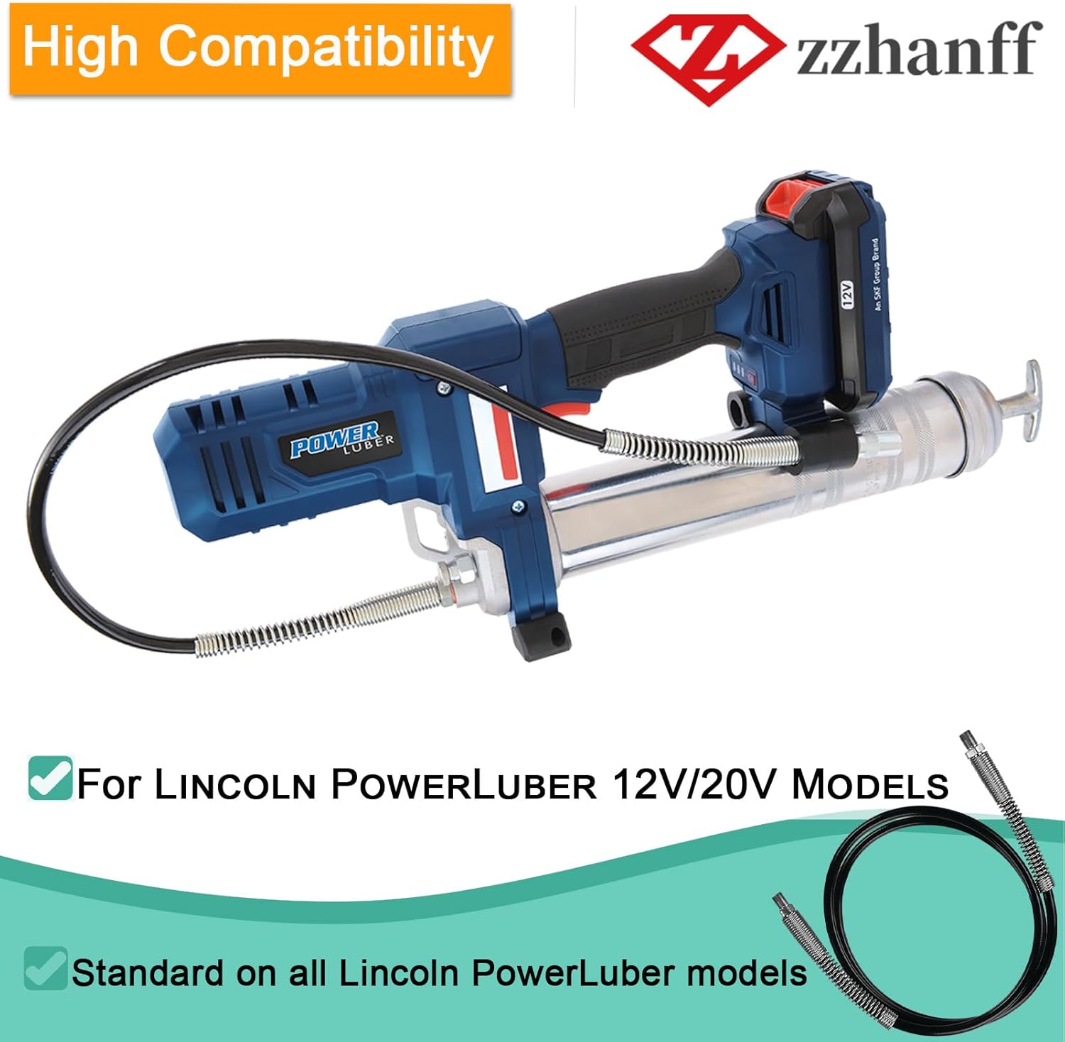 Upgrade 1248HP High-pressure 48-inch hose fits all Lincoln PowerLuber models.　Compatible with 1218，1224，1230，1236．10, 000 PSI.(Without Hp Coupler)