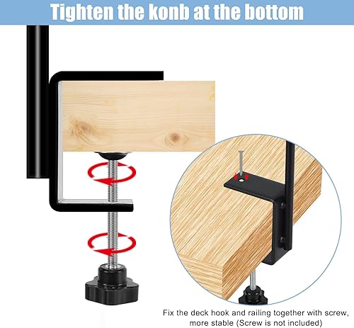 Miniatura 5 de Gtongoko Paquete de 2 ganchos de doble cubierta de 35 pulgadas para barandilla, poste de comedero de pájaros de cubierta con abrazadera reforzada de