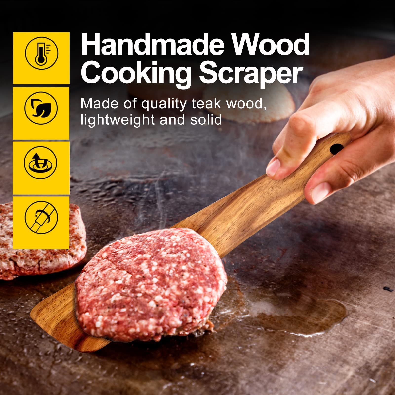 Juego de 2 espátulas de madera de teca, espátulas planas para cocina, espátulas de madera para cocinar, hornear, antiadherentes, utensilios de cocina, espátulas para remover masa madre, espátula para