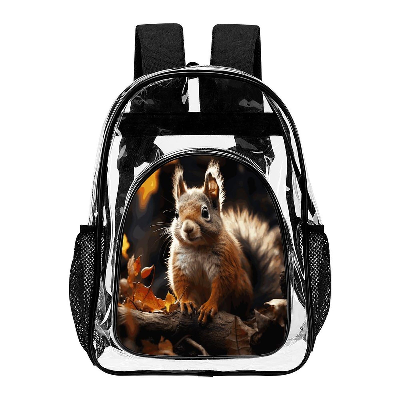 Squirrel in The Woods Transparenter Rucksack, groß, transparent, PVC, Büchertasche für Sicherheit, Arbeit, Reisen, Stadion